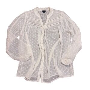 Torrid Ivory Swiss Dot Eyelet Lace Blouse Ruffle Neck CottageCore Size 00 M/L